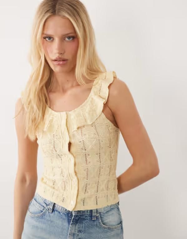 ミスセルフフリッジ レディース トップス タンクトップ Misselfridge button up textu red broderie tank in butter yellow Buttermi