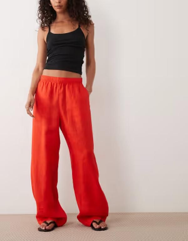 アルケット レディース ボトムス カジュアルパンツ リネン ARKET linen barreleg linen pants RED レッド