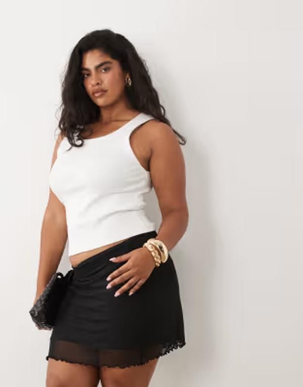 エイソス レディース ボトムスカート メッシュ ミディ ASOS Curve ASOS DESIGN Curve mesh midi skirt Black ブラック