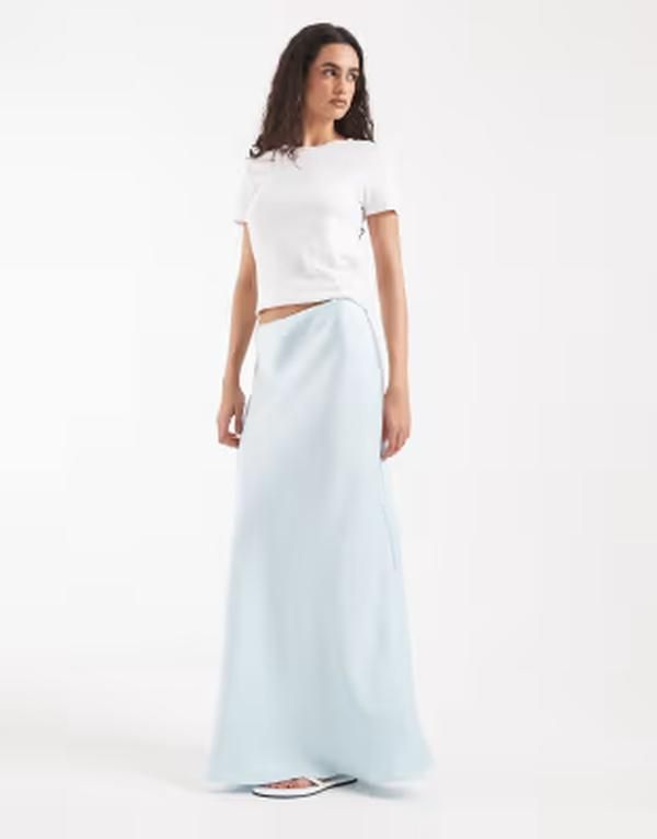 ヴェロモーダ レディース ボトムスカート ミディ サテン Vero Moda satin bias midi skirt in light Nantucket breeze ブルー