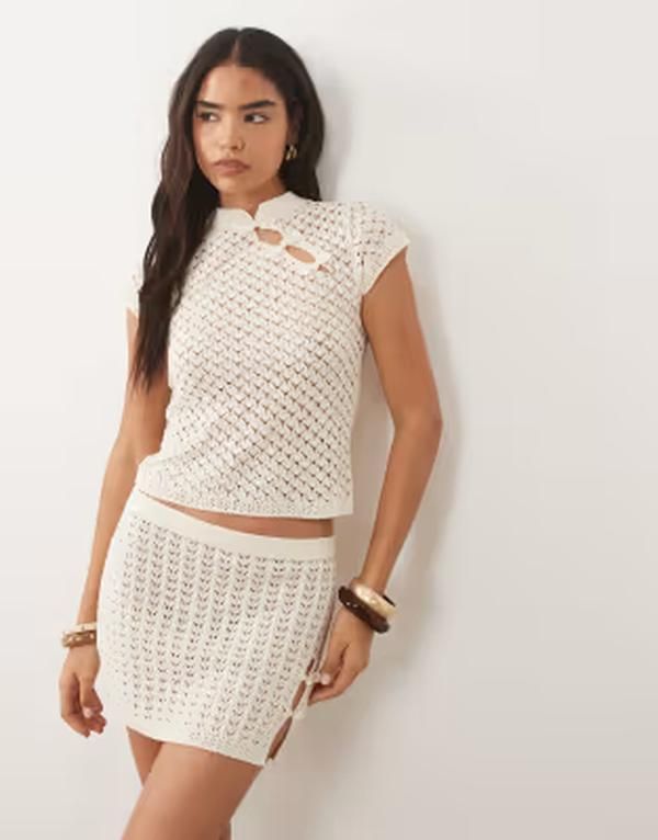 マンゴ レディース ボトムスカート ミニット Mango Shanghai knit mini skirt part of a set BEIGE ベージュ