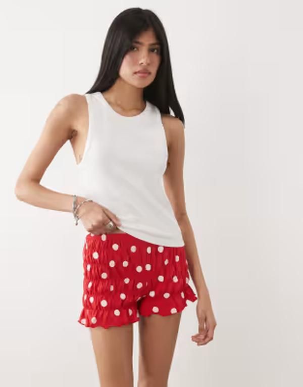 エイソス レディース ボトムス ハーフパンツ・ショーツ ドット ショートパンツ ASOS DESIGN shir red bloomer shorts and ecru polka dots part