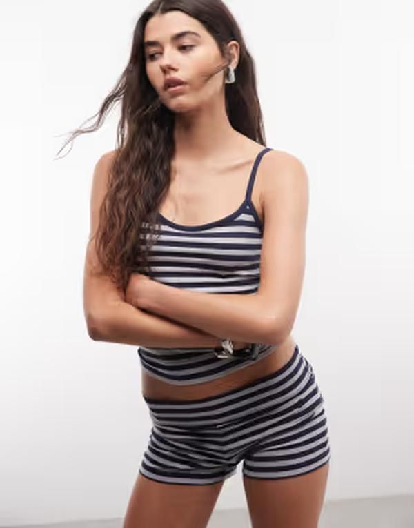 コルージョン レディース ボトムス ハーフパンツ・ショーツ ミニ ショートパンツ COLLUSION striped mini shorts Gray Stripe グレー