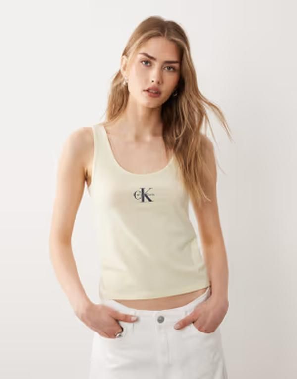 カルバンクライン レディース トップス ベスト ロゴ Calvin Klein monologo tank top in butter yellow P Sorbet イエロー