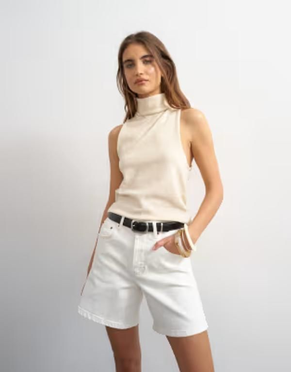 トップショップ レディース トップス ベスト スタンドネック ノースリーブ ニット Topshop knit high funnel neck sleeveless twist back top in