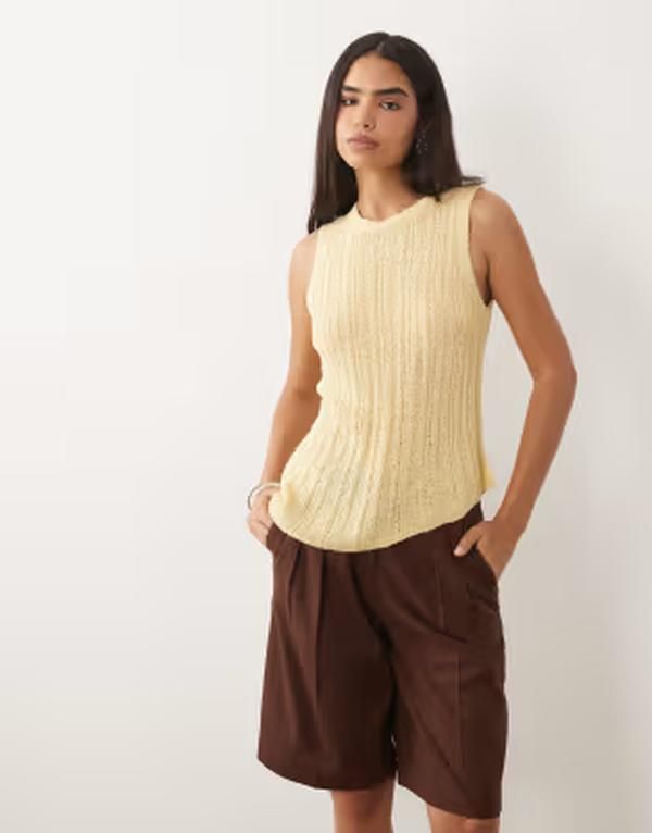 エイソス レディース トップス タンクトップ アシンメトリー ニット ASOS DESIGN knit ladder stitch asymmetrical top in buttermilk yel