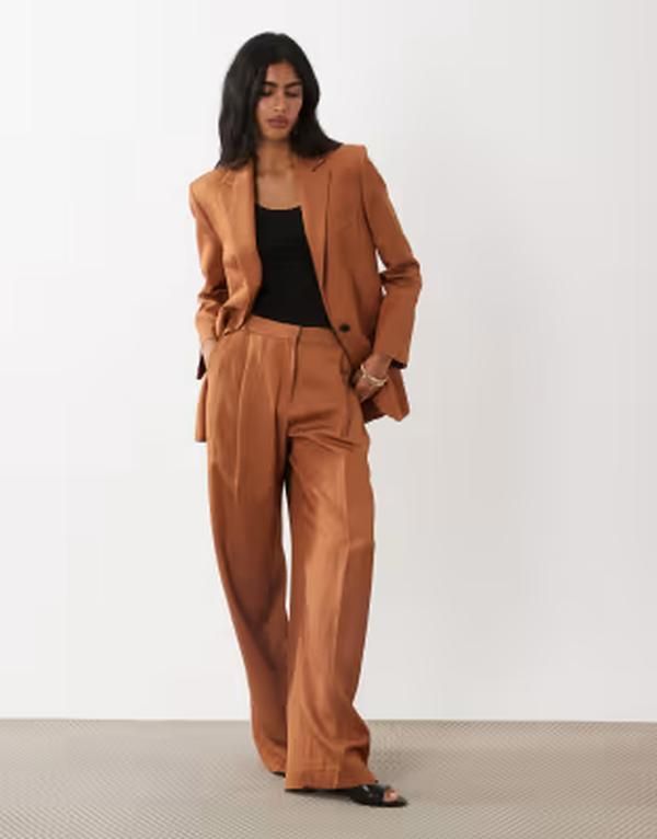 マンゴ レディース ボトムス カジュアルパンツ リネン Mango Minesota linen mix tailo red pants in rust part of a set RUST ラスト
