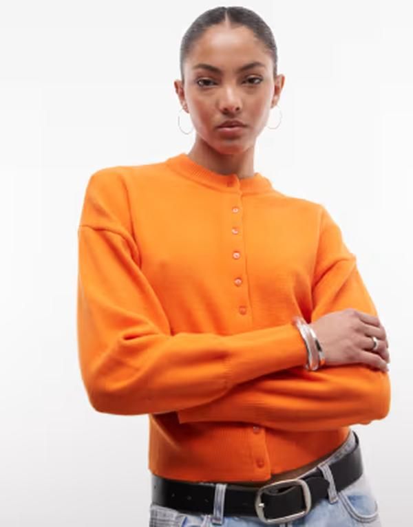 デイジーストリート レディース アウター カーディガン Daisy Street fitted waist cardigan in orange オレンジ