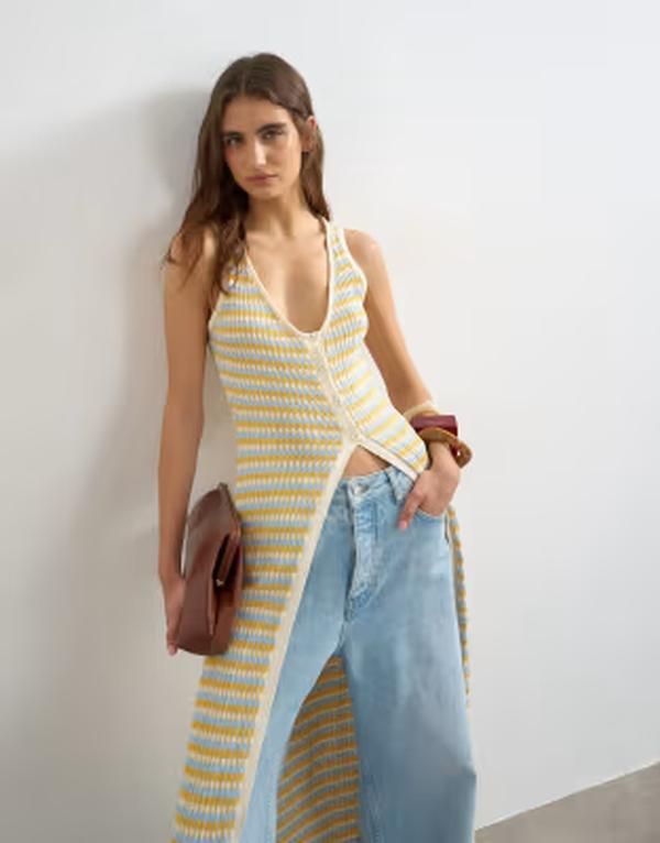 トップショップ レディース アウター カーディガン プリーツ ニット Topshop knit pleated long line cardin multi マルチカラー