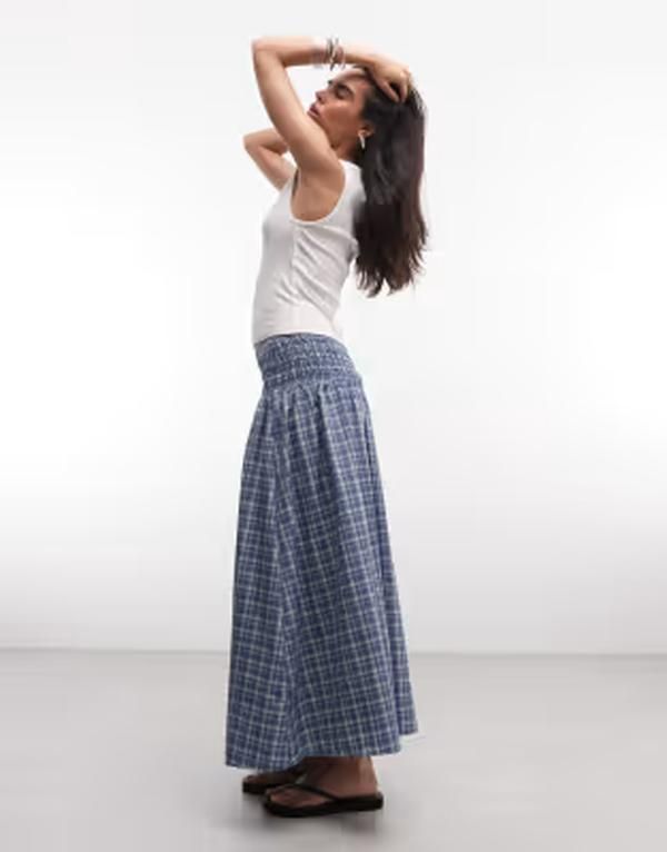 コルージョン レディース ボトムスカート マキシ COLLUSION channeled waist maxi skirt and black plaid BROWN ブラウン