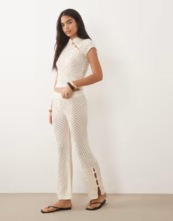 マンゴ レディース ボトムス カジュアルパンツ ニット Mango Shanghai knit pants part of a set BEIGE ベージュ