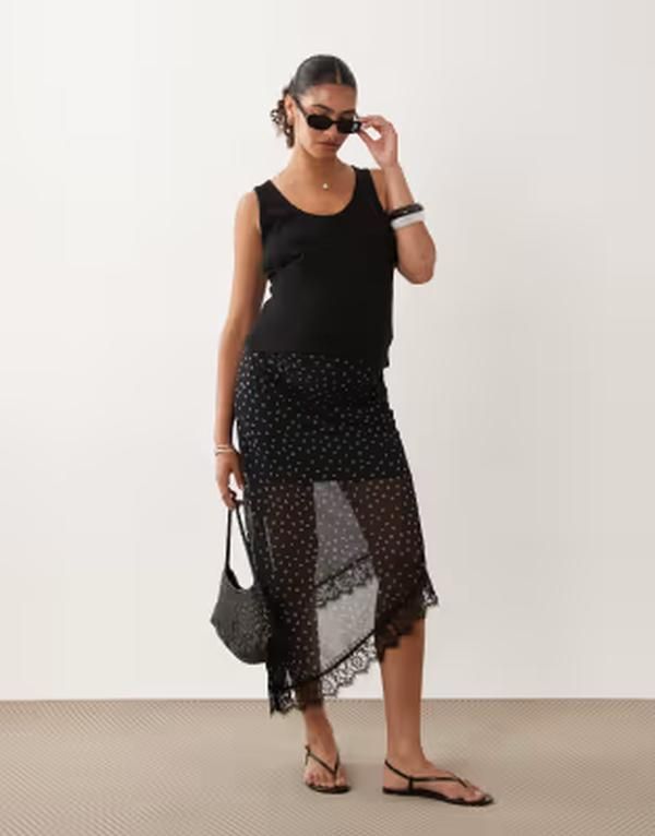ママライシアス レディース ボトムスカート アシンメトリー レーストリム ドット サテン レース マタニティ Mamalicious Mamalicious Maternity asymmetric