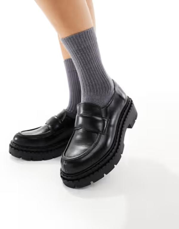 シュー レディースリッポン・ローファー レザー schuh Lawson chunky loafers in leather BLACK LEATHER ブラック