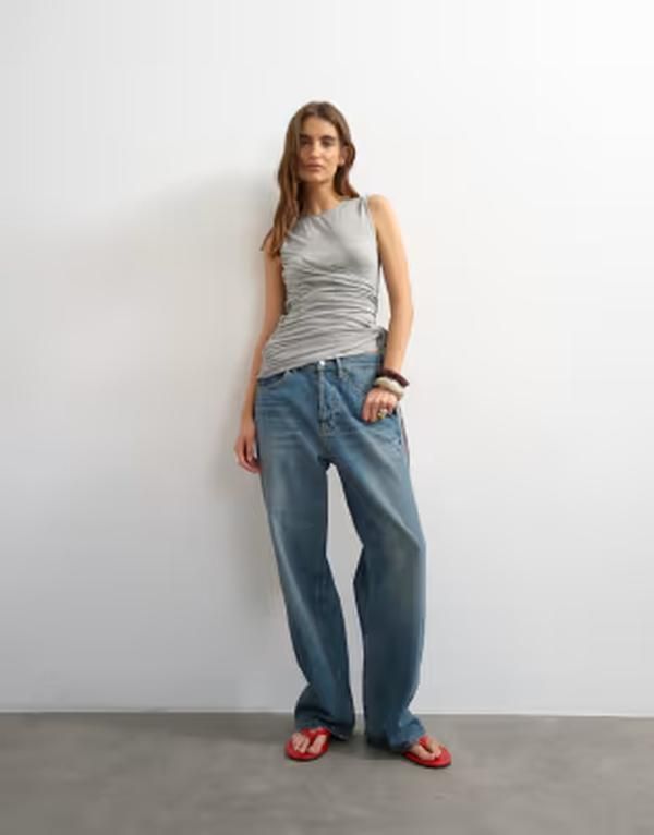 トップショップ レディース トップス タンクトップ タイディテール ノースリーブ Topshop wrap scarf tie detail sleeveless tank top in heathe