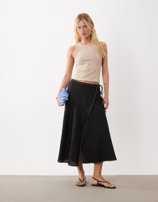 アルケット レディース ボトムスカート ミディ リネン ARKET linen mix wrap midi skirt Black ブラック