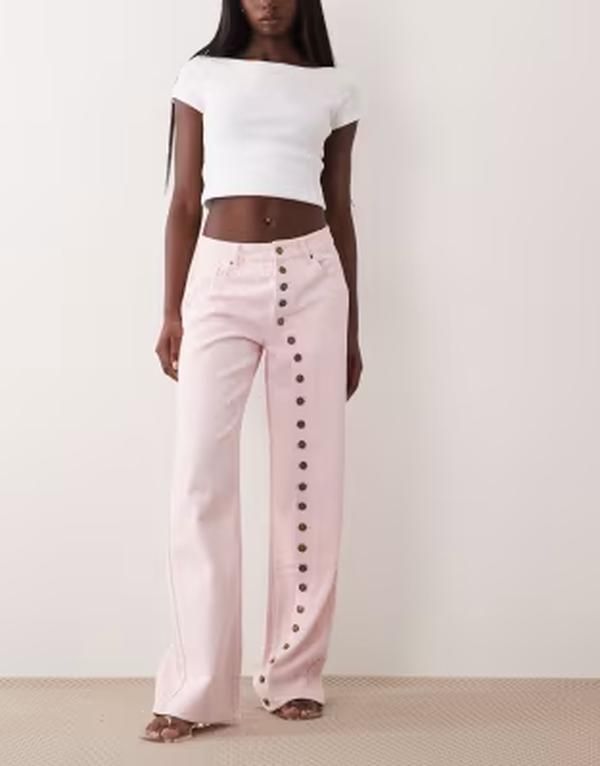 ライオネス レディース ボトムス デニムパンツ アシンメトリー ジーンズ Lioness Penny asymmetric button detail relaxed leg jeans PINK ピ