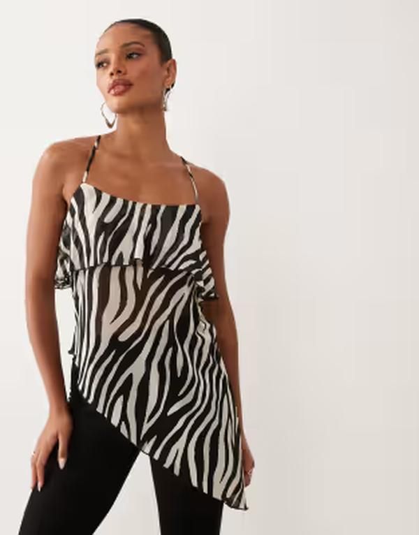 ジーナトリコ レディース トップス タンクトップ アシンメトリー プリント Gina Tricot asymmetric frill tank top in zebra print Zebra pri