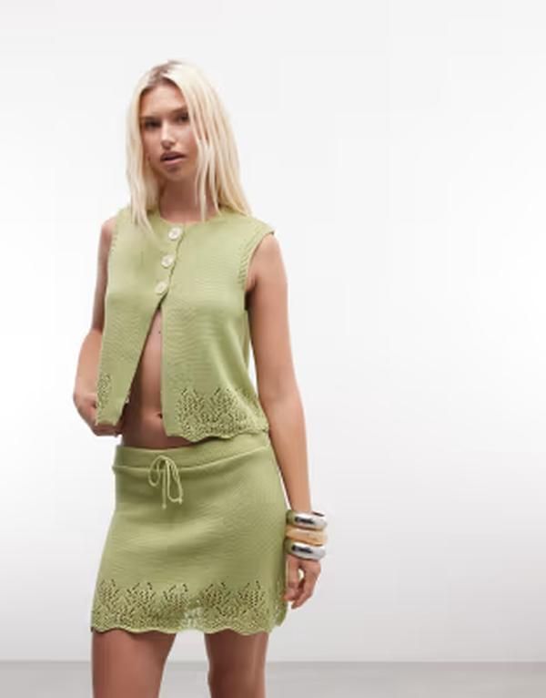 リクレイム ヴィンテージ レディース ボトムスカート ミニット Reclaimed Vintage knit festival mini skirt part of a set Green グリーン
