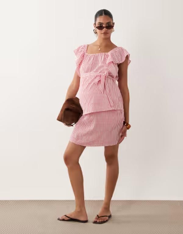 ママライシアス レディース ボトムスカート ミニ マタニティ Mamalicious Mamalicious Maternity shir red waistband seersucker mini