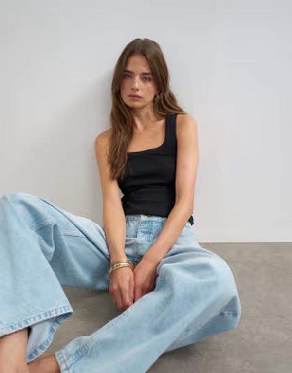 トップショップ レディース トップス ベスト リブ Topshop ribbed scoop neck tank top Black ブラック