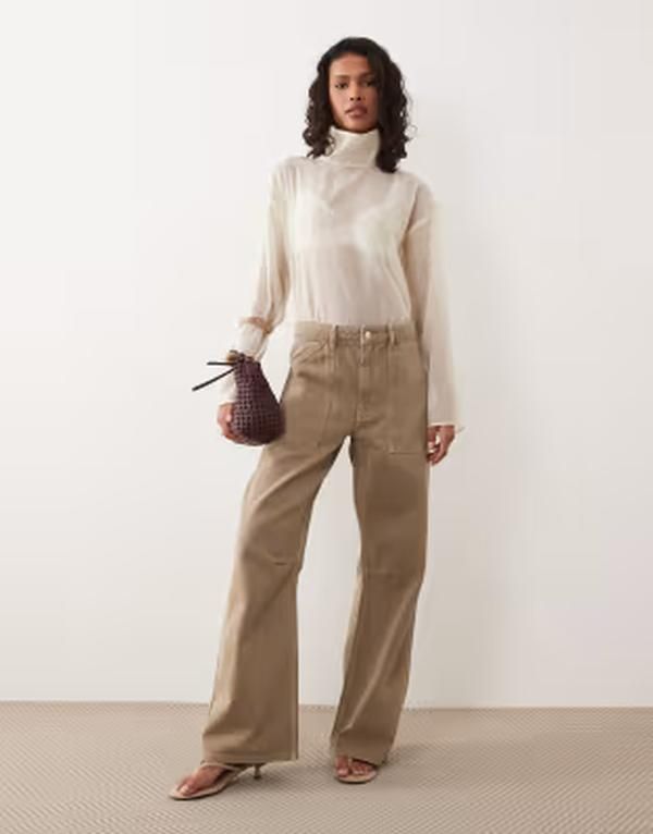 エイソス レディース ボトムス デニムパンツ カーゴパンツ ASOS DESIGN cargo pants with knee seams in mocha モカ