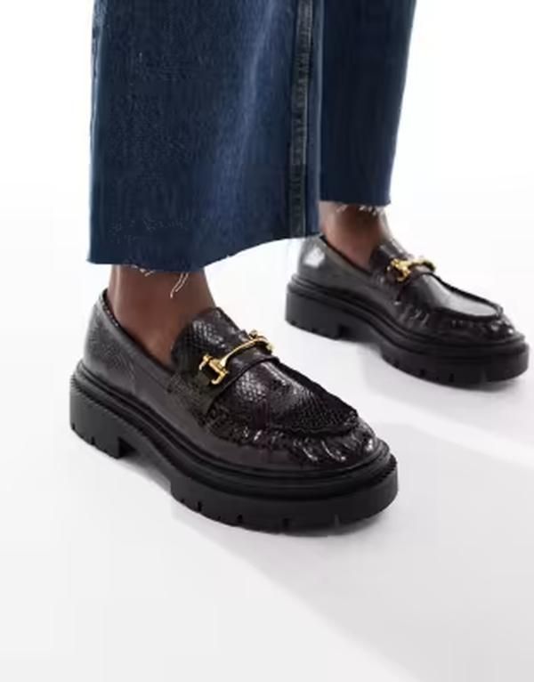 シュー レディースリッポン・ローファー Schuh Lark chunky loafers with buckle snake Brown snake ブラウン
