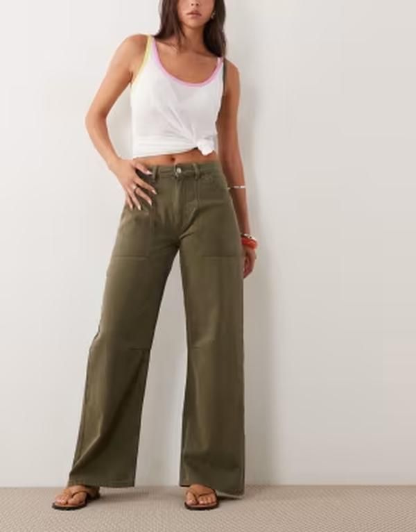 エイソス レディース ボトムス デニムパンツ カーゴパンツ ASOS DESIGN cargo pants with knee seams Khaki カーキ