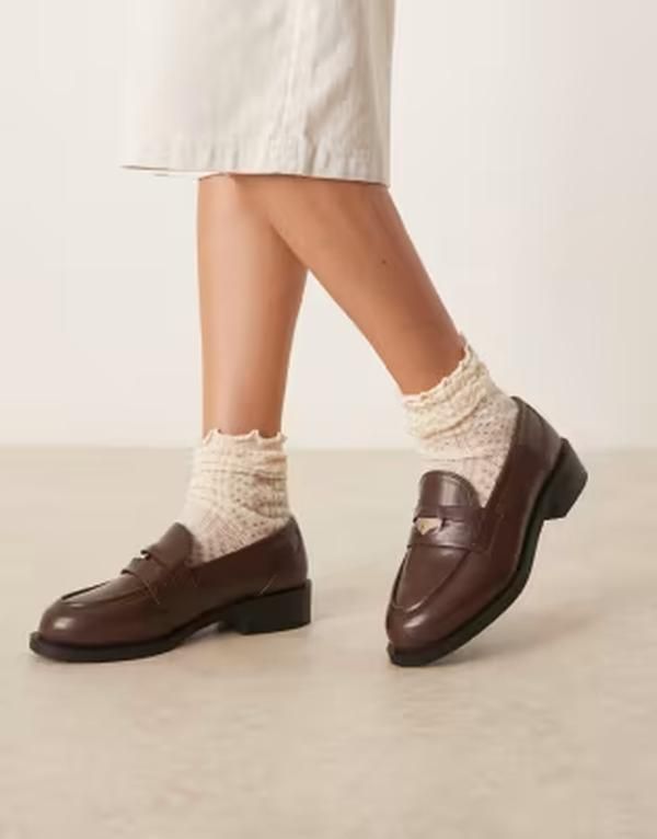 レイド ワイドフィット レディース シューズ スリッポン・ローファー RAID Wide Fit Nonnie penny loafers Brown pu ブラウン