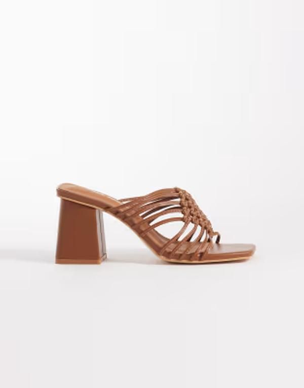 パブリックデザイア ワイドフィット レディース シューズ サンダル ヒール Public Desire Wide Fit woven block heeled sandals in tan タン
