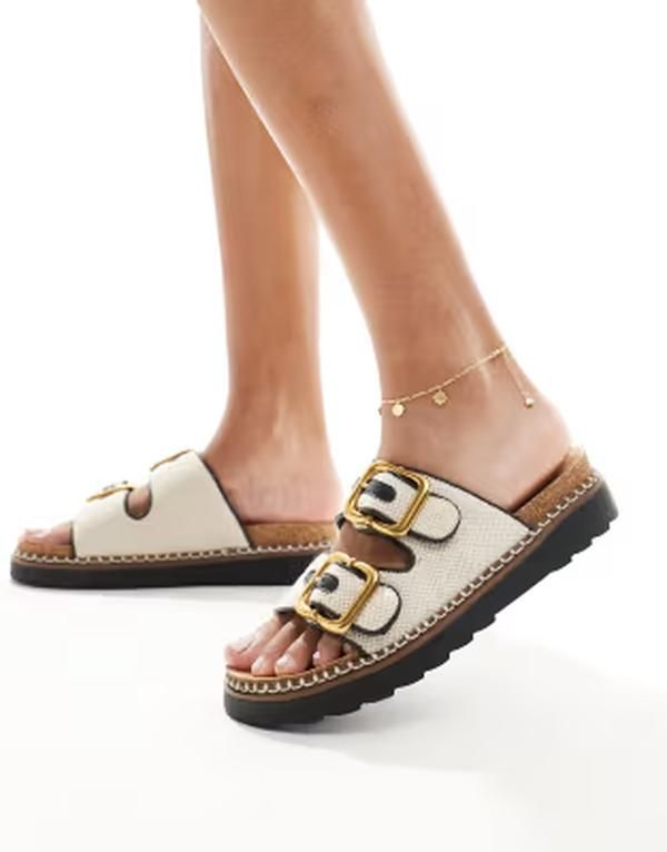 リバーアイランド レディース シューズ サンダル River Island stitchedouble buckle sandal in ecru エクリュ