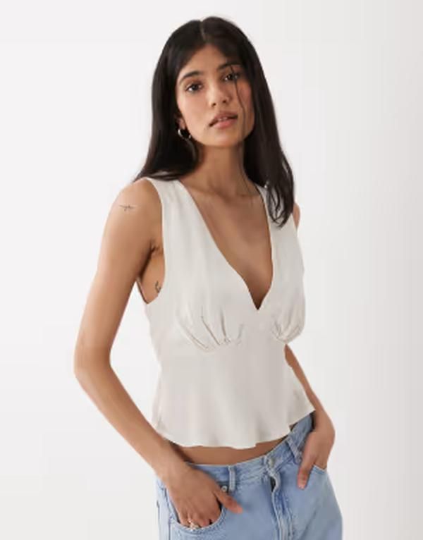 エイソス レディース トップス タンクトップ リネン ホルター ASOS DESIGN linen blend halter top inatural Natural