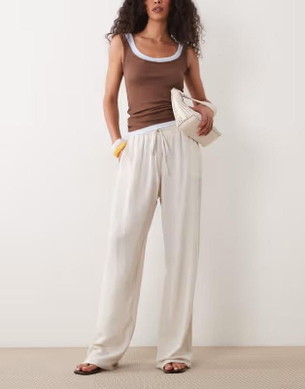 エイソス レディース ボトムス カジュアルパンツ リネン ASOS DESIGN linen blend pullon pants inatural NEUTRAL