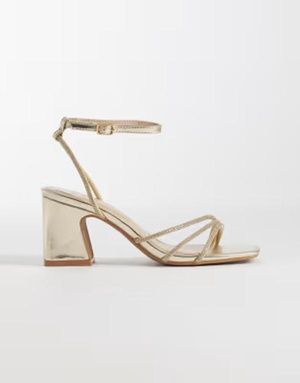 セクウェル レディース シューズ サンダル ヒール SEQWLeal strappy block heeled embellished sandals Gold ゴールド