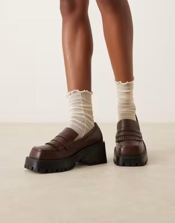 レイド ワイドフィット レディース シューズ スリッポン・ローファー RAID Wide Fit Vamika chunky loafers Brown pu ブラウン