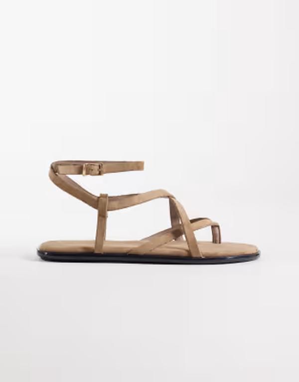セクウェル レディース シューズ サンダル スエード SEQWL strappy flat sandals with buckle detail in taupe faux suede Taupe s