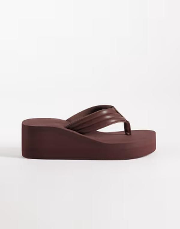 セクウェル レディース シューズ サンダル SEQWL Thong flatform wedges in chocolate チョコレート