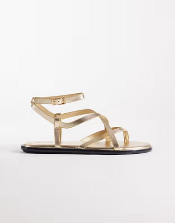 セクウェル レディース シューズ サンダル SEQWL strappy flat sandals with buckle detail Gold ゴールド
