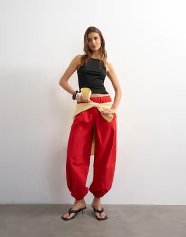 トップショップ レディース ボトムス カジュアルパンツ Topshopoplin balloon pants red レッド