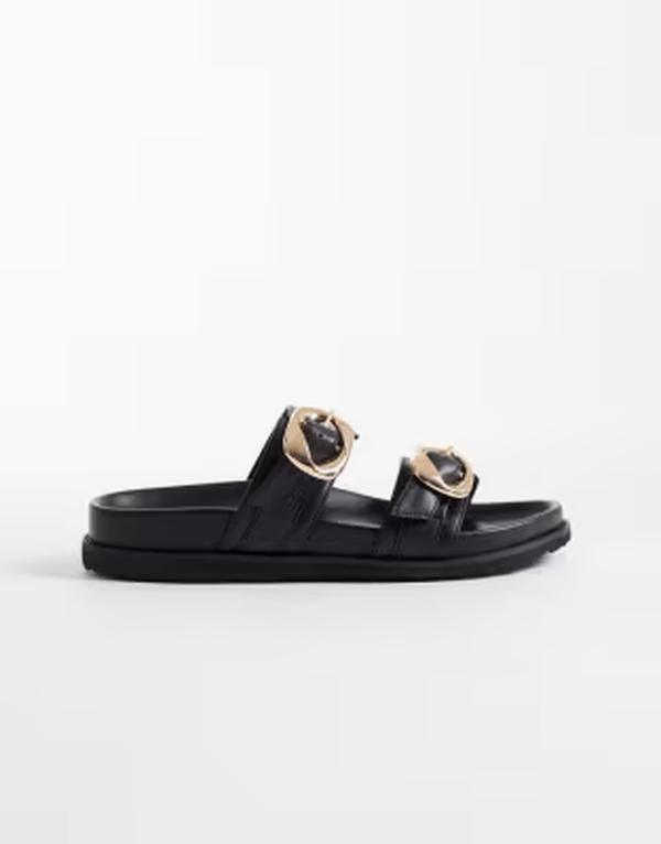 パブリックデザイア ワイドフィット レディース シューズ サンダル Public Desire Wide Fit Emery double buckle flat sandals Black ブラック
