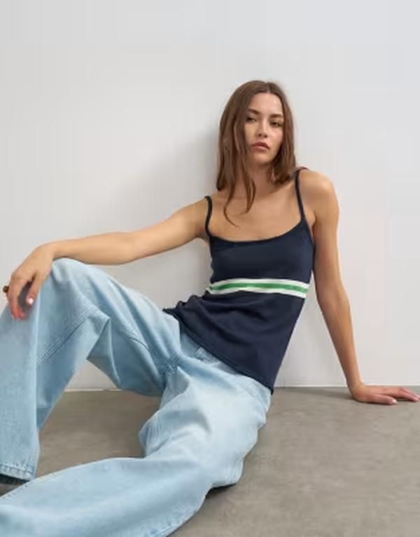 トップショップ レディース トップス ベスト ニット Topshop knit striped tank top BLUE ブルー