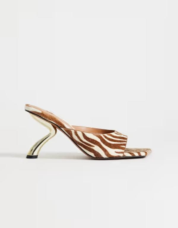 トップショップ レディース シューズ サンダル プリント レザー ヒール Topshop Nicole angular mid heel mules in zebra print hairon rea