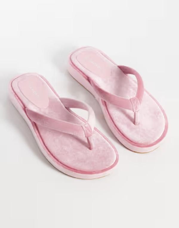 グラマラス レディース シューズ サンダル ベルベット Glamorous velvet flip flops PINK ピンク