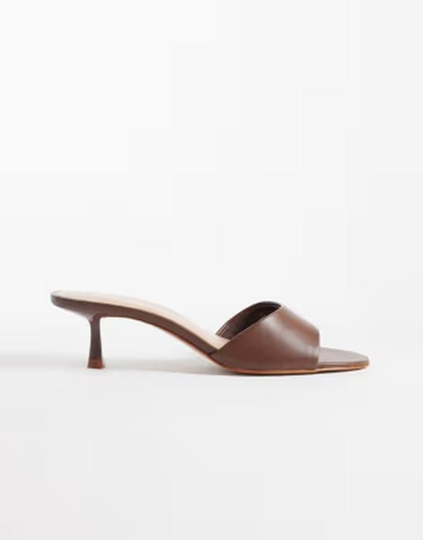 マンゴ レディース シューズ サンダル レザー フェイクレザー ヒール Mango faux leather heeled mules Chocolate チョコレート