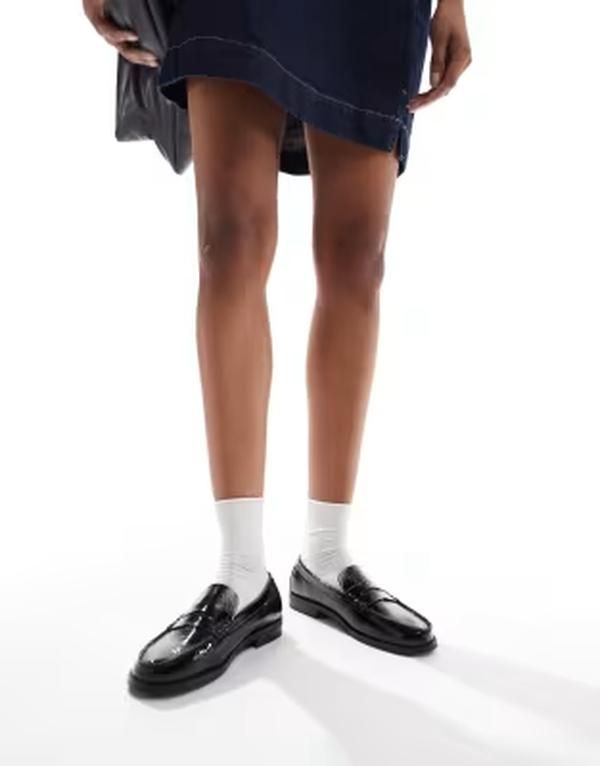 シュー レディースリッポン・ローファー レザー schuh Lillian penny loafers crinkleather Black ブラック