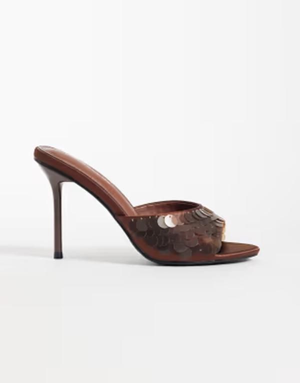 グラマラス レディース シューズ サンダル スパンコール ヒール Glamorous heeled sandals with sequins BROWN ブラウン