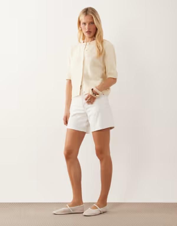 エイソス レディース アウター カーディガン ASOS DESIGN lightweight relaxed short sleeve cardigan in cream クリーム