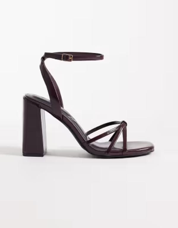 セクウェル レディース シューズ サンダル ヒール SEQWL strappy barely there block heeled sandals Burgundy pu バーガンディ