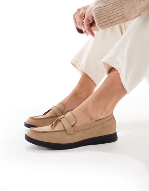 セクウェル レディース シューズ スリッポン・ローファー スエード SEQWL Panther tassel trim loafers in faux suede camel キャメル