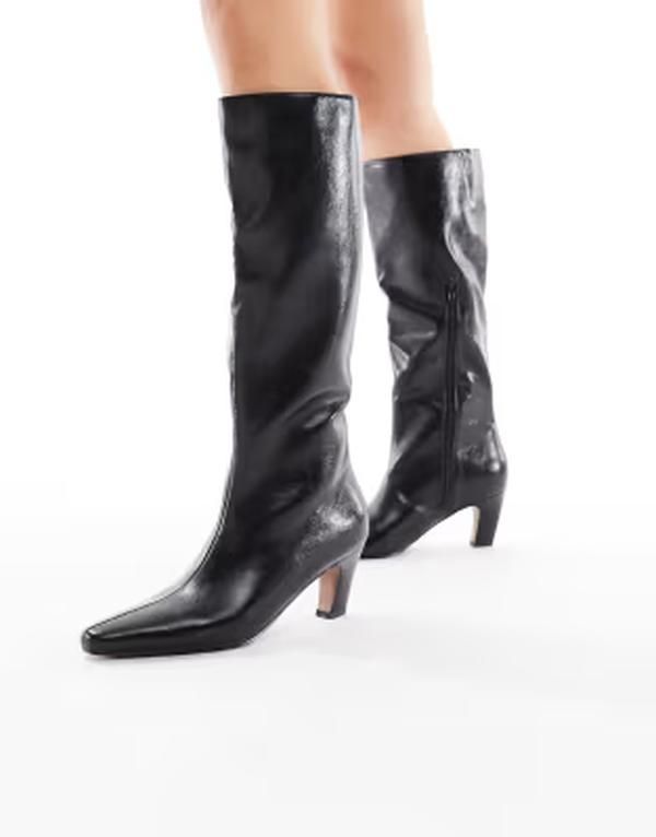 シュー レディース ブーツ・レインブーツ ヒール schuh Delia kitten heel knee boots crackle Black crackle ブラック