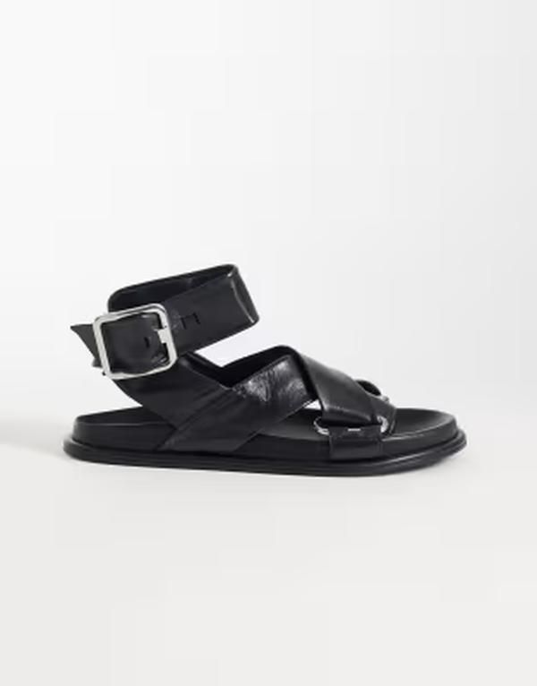 エイソス レディース シューズ サンダル レザー ASOS DESIGN Forrest premium footbed sandals leather BLACK LEATHER ブラック